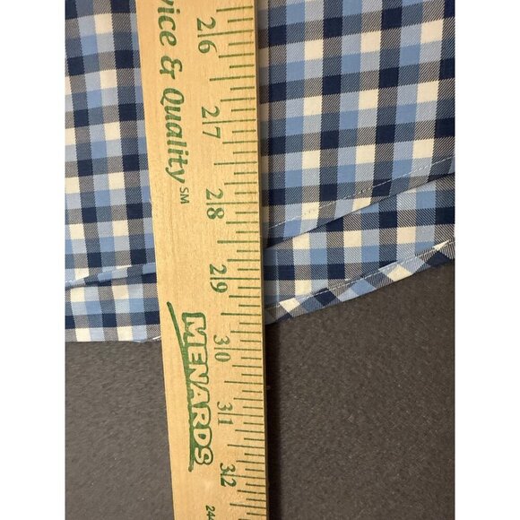 Lands End Mens No Iron Twill Blue & White Gingham Long Sleeve Button-Down Shirt - Picture 6 of 6